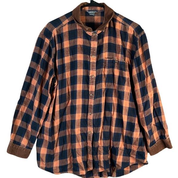 Eddie Bauer Womens Shirt Orange Multi Plaid Button Down Flannel Cotton Blend XL - Picture 1 of 12